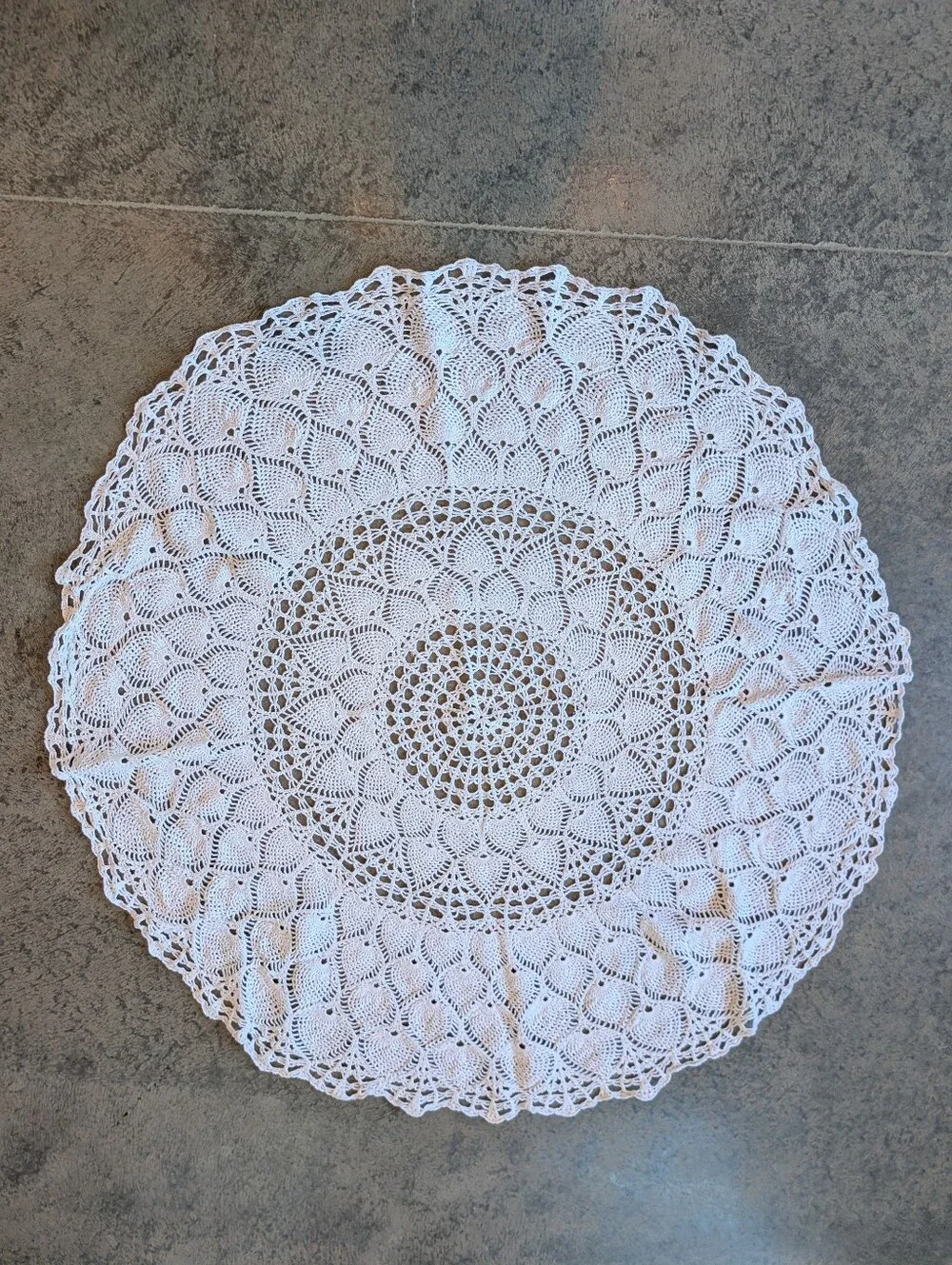 White Cotton Crochet Tablecloth Round Vintage Boho Cottage Country Handmade